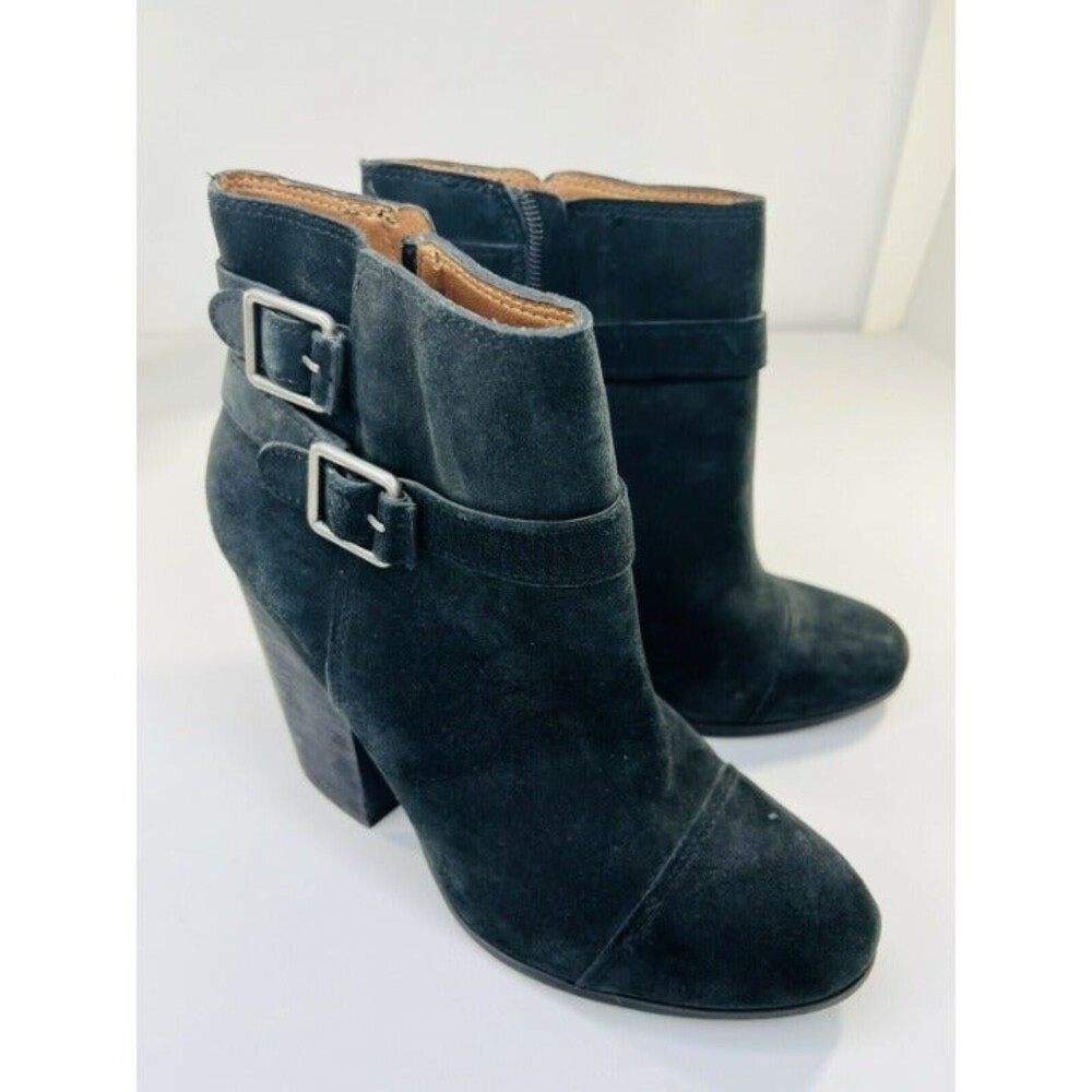 Lucky Brand Black Suede Heeled Zip Buckle Bootie Size 8.5 Gorgeous Booties Lucky